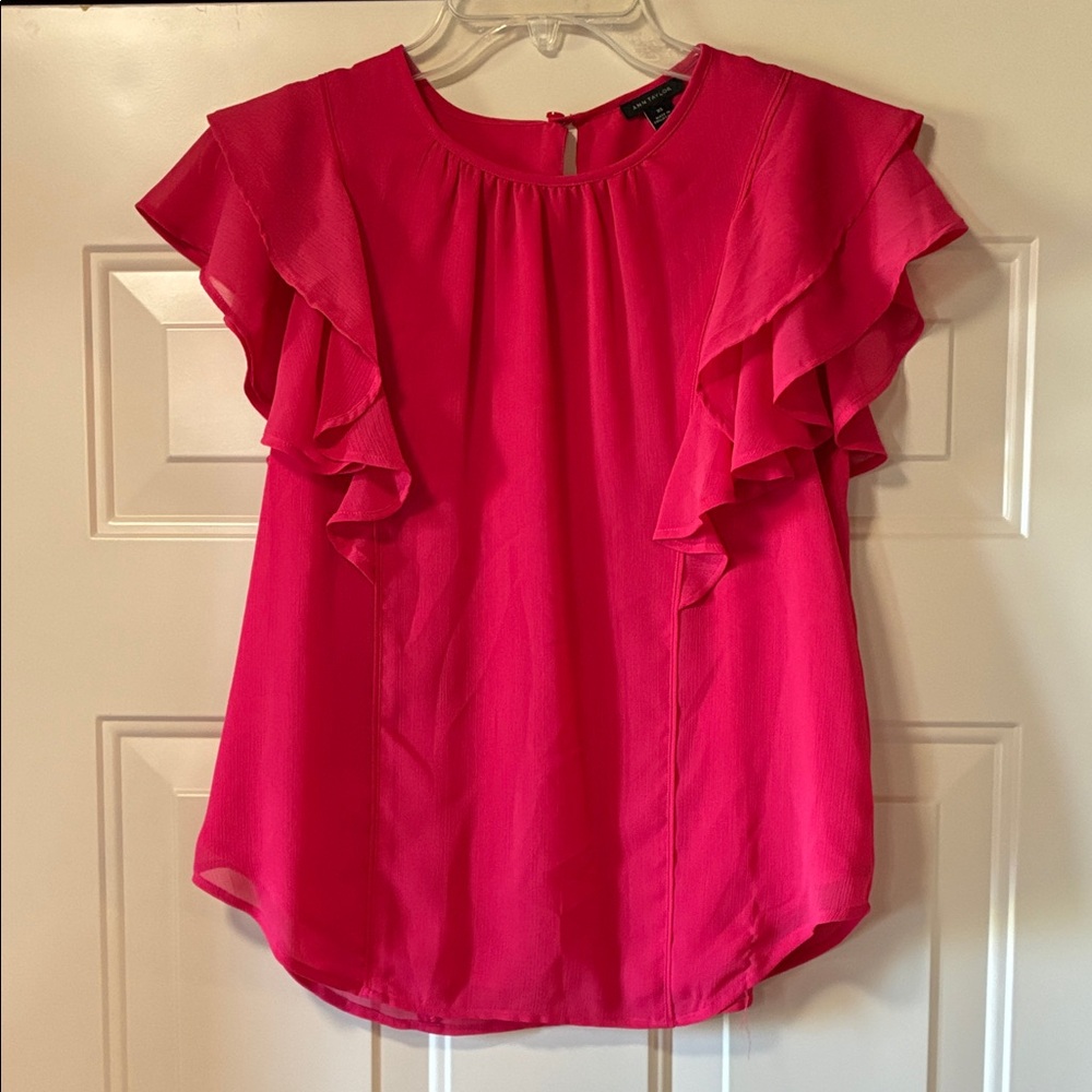 XS Ann Taylor Pink/Coral Flutter Sleeve Blouse
